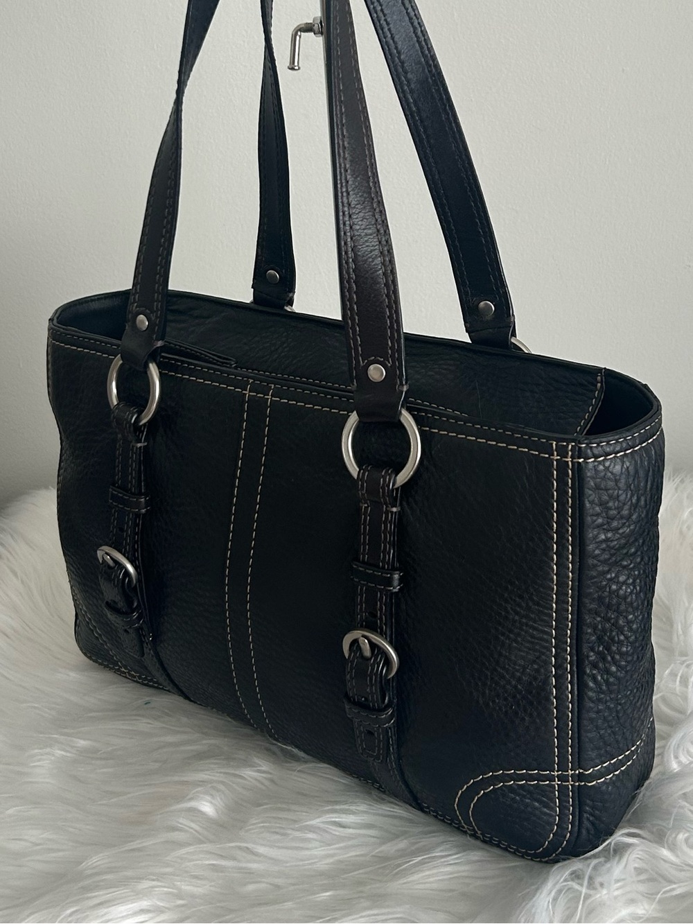 Coach Soho Black Pebbled Leather Buckle Tote Shoulder Bag Silver Hardware F12339 - Picture 4 of 13